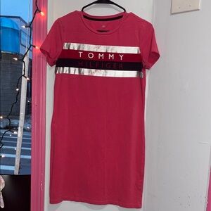 Tommy Hilfiger Hot Pink Logo Tee Dress with Silver Accents